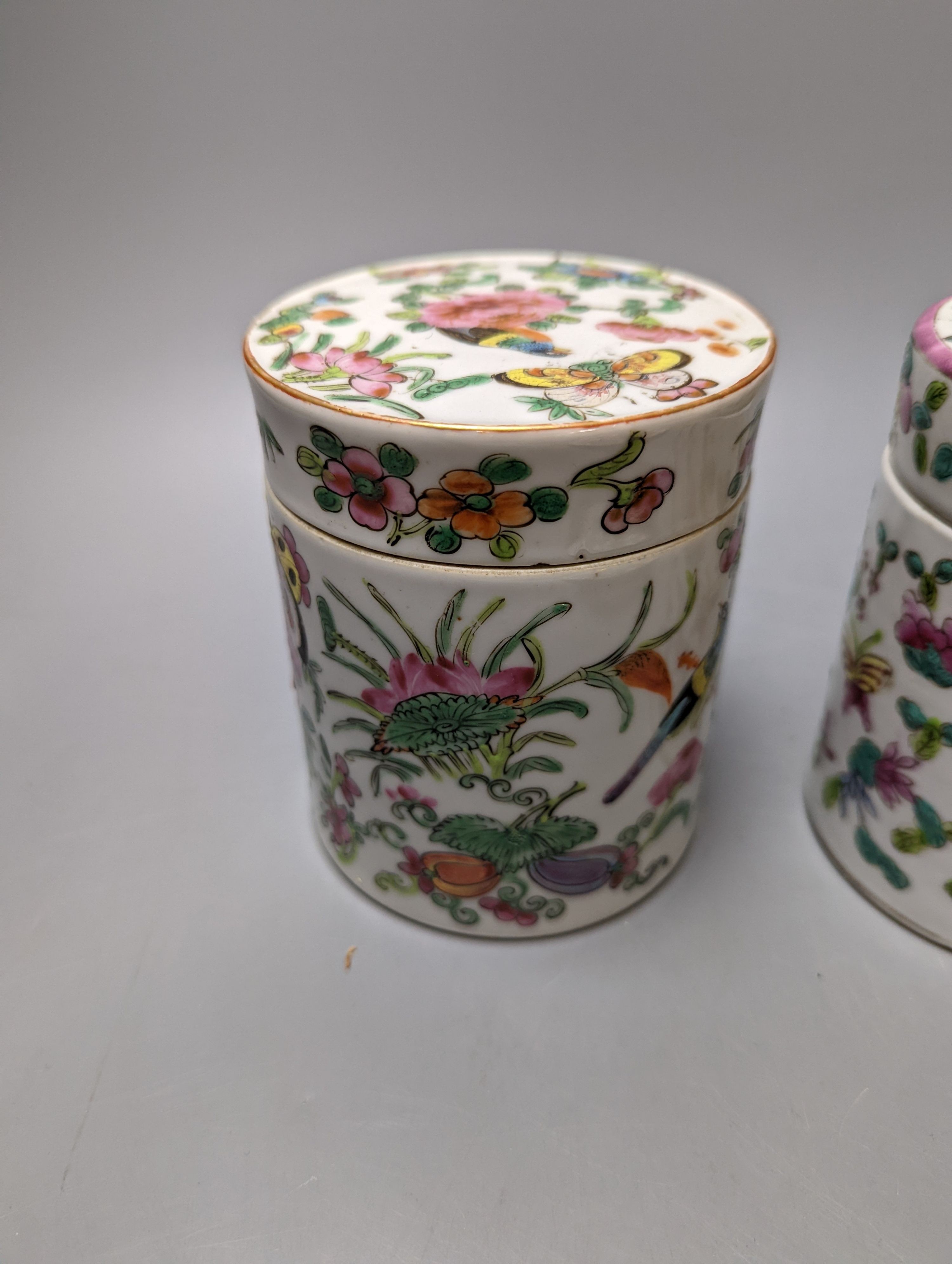 A group of 19th/20th century Chinese famille rose tea pots, plates, boxes and covers and a dish